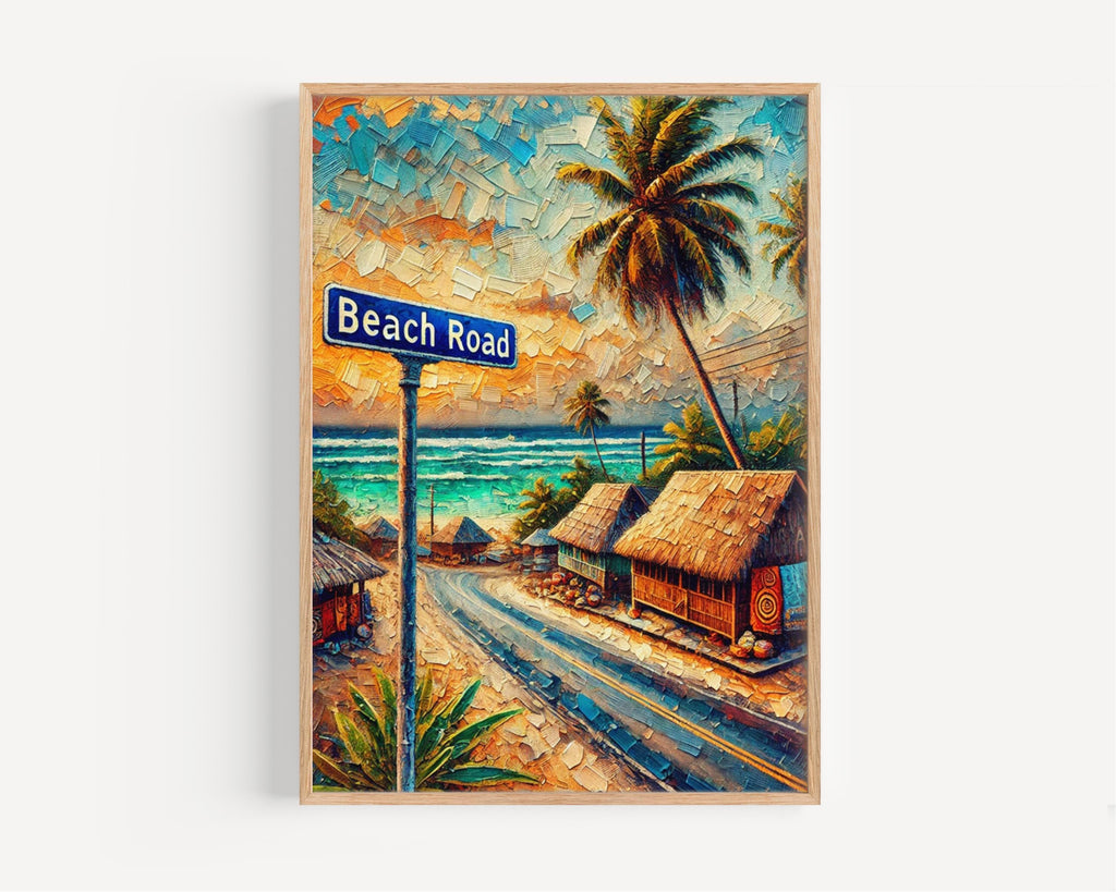 Beach Road Cubism Art Print: Apia Samoa Coastal Travel Poster