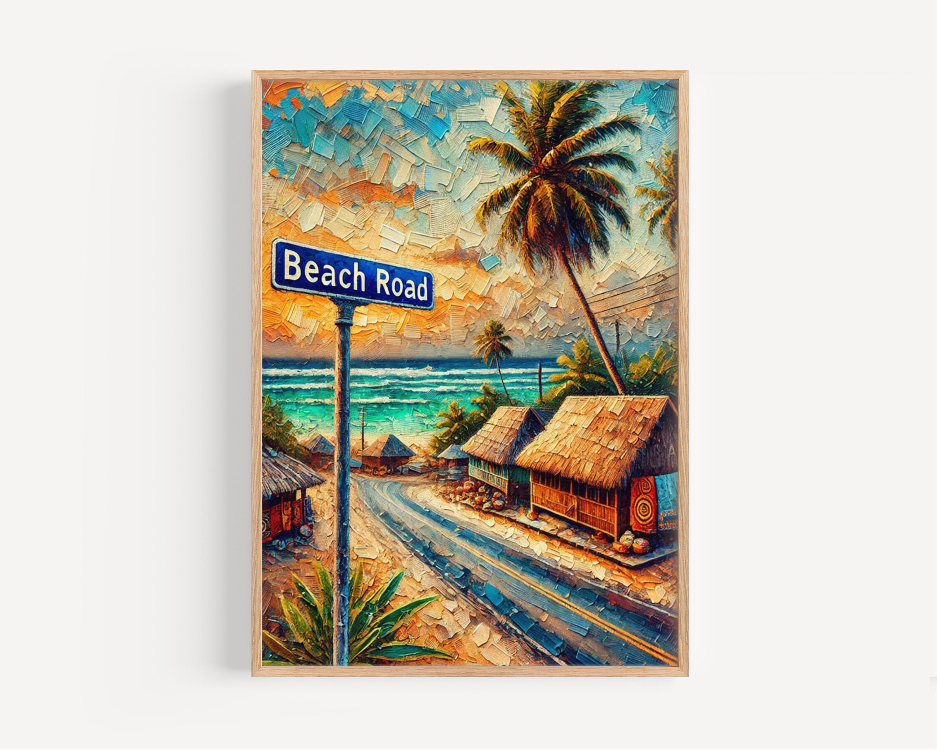 Beach Road Cubism Art Print: Apia Samoa Coastal Travel Poster