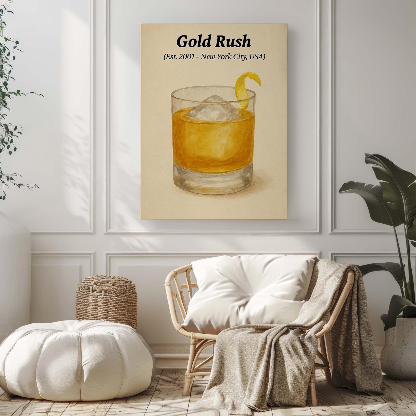 Gold Rush Cocktail Print: Vintage Style Bar Art Illustration