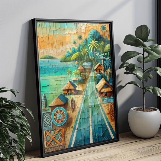 Palau art, Malakal Road wall art print, Koror travel poster, tropical island decor, vibrant coastal artwork, personalized travel souvenir