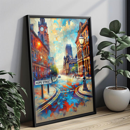 England Hope St Wall Art Liverpool Travel Print & Poster, Unique England Wall Decor, Housewarming Gift, Vintage UK Cityscape Illustration