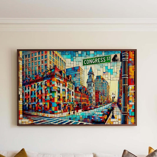 Boston Art Congress Street Wall Art Print - Boston Travel Poster, Massachusetts Gift, Housewarming Decor, Cityscape Illustration
