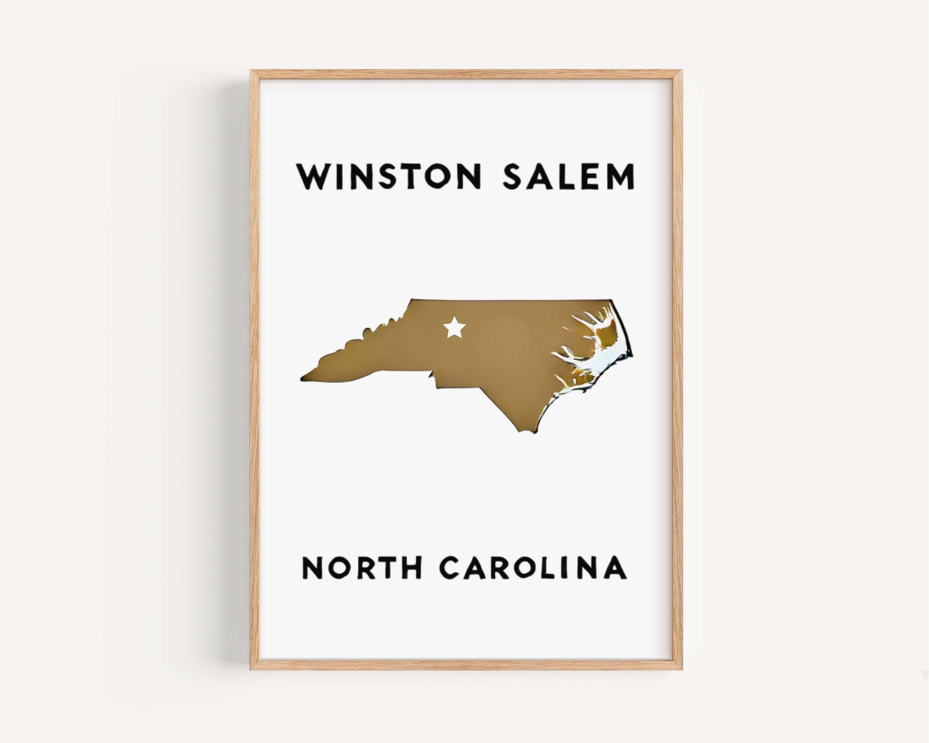 Winston Salem Print Wall Art North Carolina Travel Map NC Gift Home Decor Housewarming College Room Decor