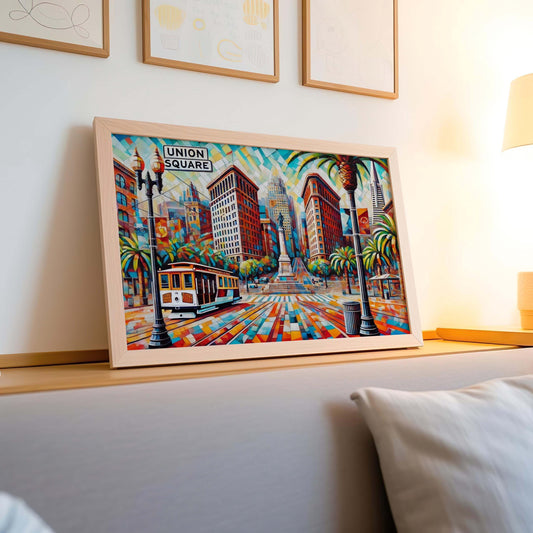 Union Square Wall Art Print - San Francisco Travel Poster, Cali Gift, Housewarming Decor, Modern Cityscape Illustration