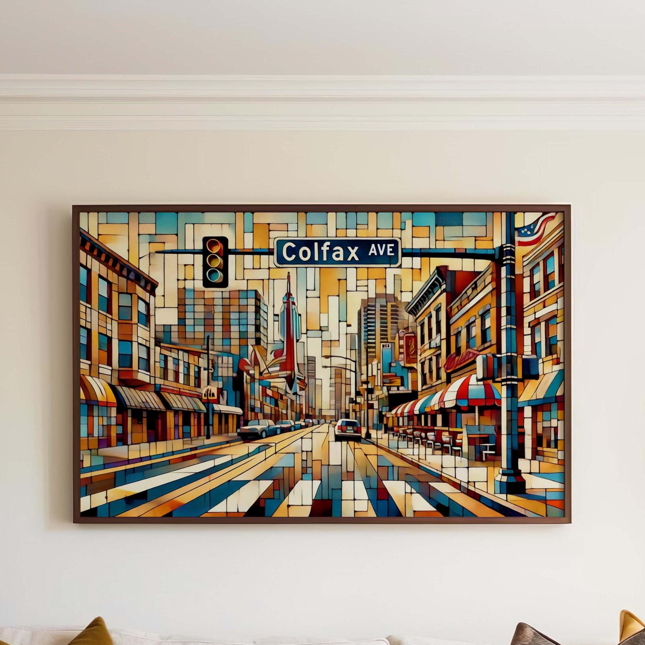 Colfax Avenue Wall Art Cubism Print - Denver Colorado Travel Poster, Modern Cityscape Gift, Housewarming Decor, Urban Art Print