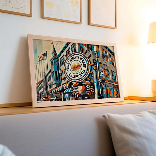 Fisherman Wharf Wall Art San Francisco Cubism Print Travel Poster CA Gift Housewarming Decor