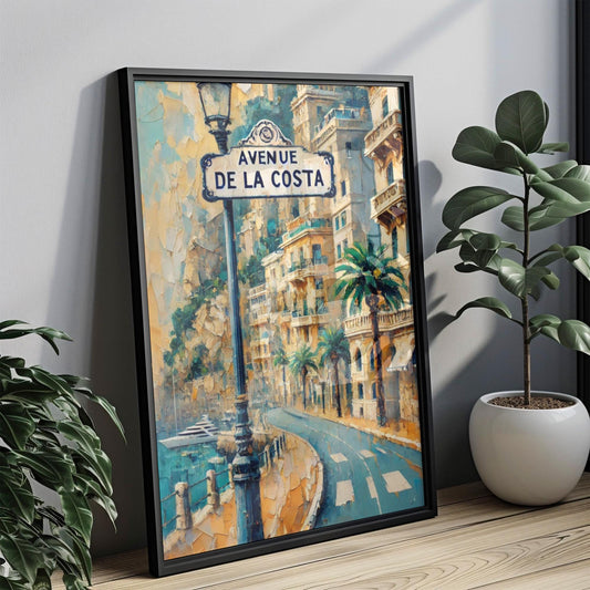 Avenue de la Costa Wall Art Monaco Print, European Travel Poster, Mediterranean Scene, French Riviera Gift, Street Sign Artwork
