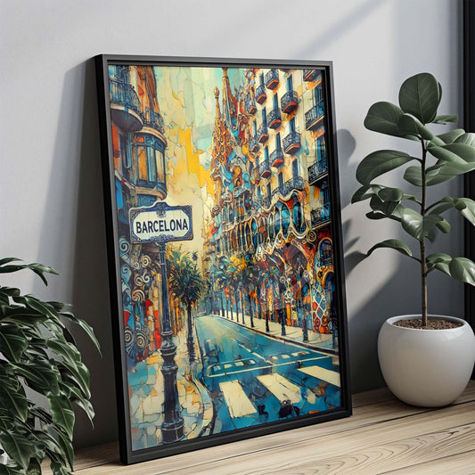 Barcelona Art Modern Cityscape Print - Spain Travel Poster, Wall Decor, European Gift for Home, Office & Housewarming Present