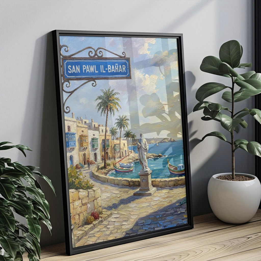 San Pawl il‑Baħar Street Sign Art Print: Malta Seaside Travel Poster