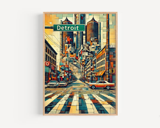 Michigan Detroit Wall Art Print - Modern Cityscape Travel Poster & USA Souvenir, Michigan Gift, Housewarming Decor