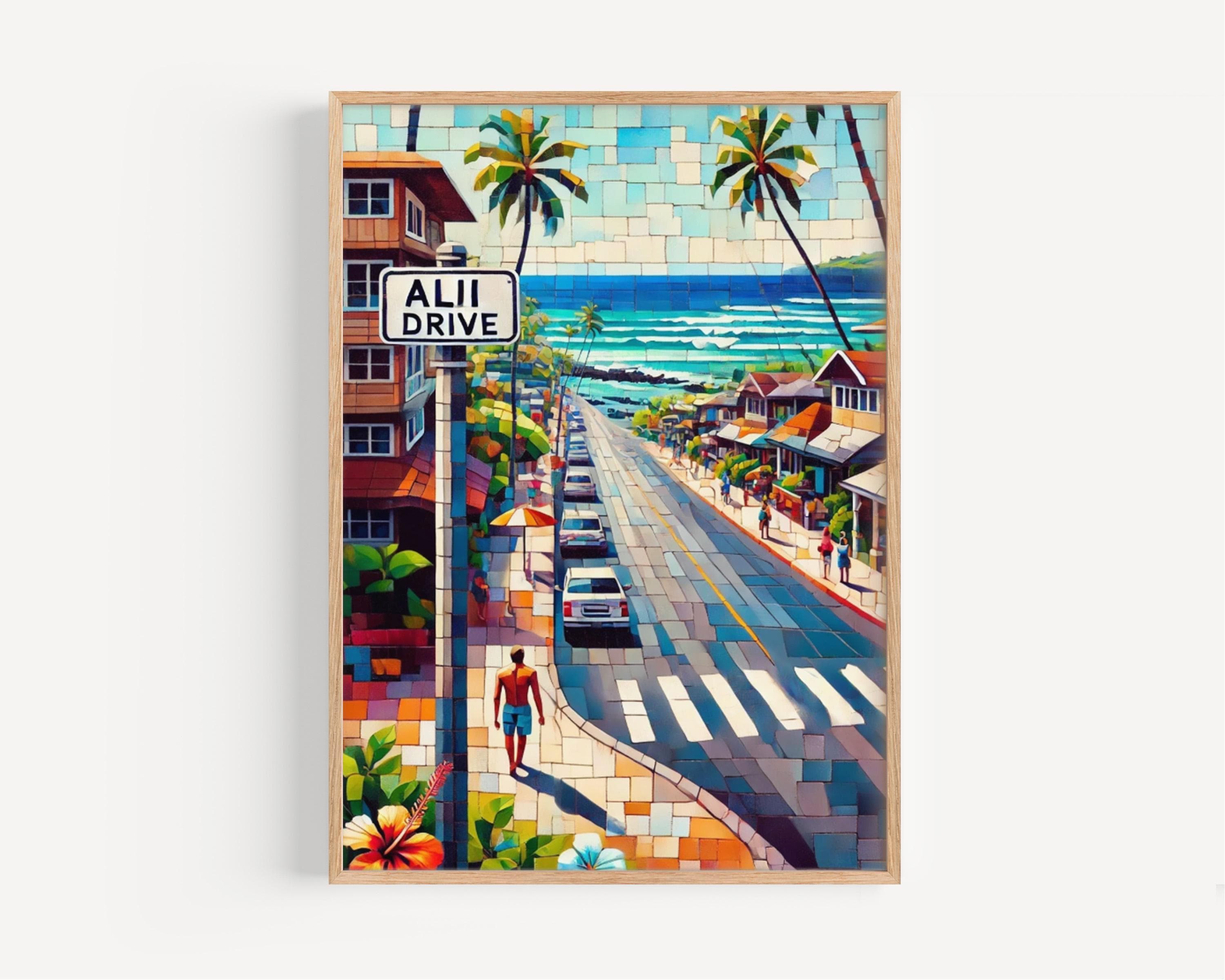 Hawaii Alii Drive Wall Art Print – Travel Poster, Hawaiian Housewarming Gift, American Decor, Island Beach Artwork for Home or Office