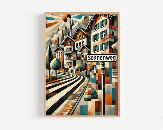 Zurich Sonnenweg Street Wall Art Print – Switzerland Travel Poster, Housewarming Gift, Zurich City Map Decor
