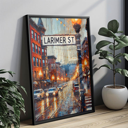 Larimer Street Wall Art Denver Print Colorado Artwork Travel Gift Souvenir City Decor, Premium Framed or Unframed Poster