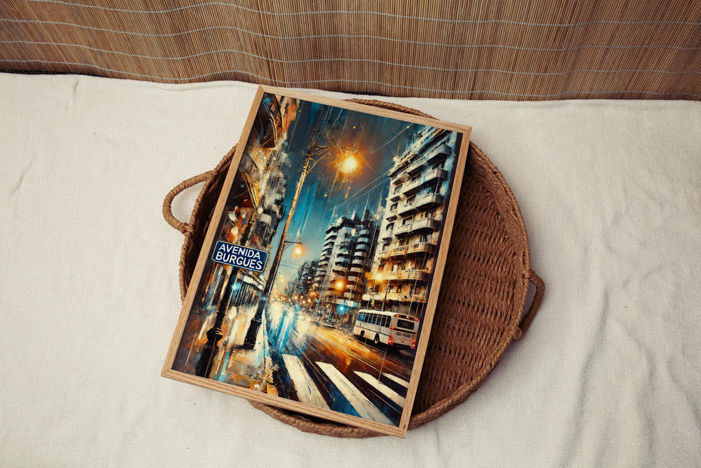 Avenida Burgues Oil Painting Art Print: Montevideo Uruguay Street Sign Travel Poster
