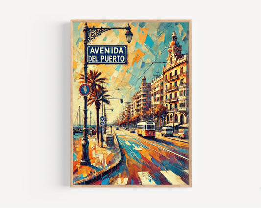 Avenida del Puerto Wall Art Print - Valencia Spain Travel Poster, Spanish Gift, Housewarming Decor, Coastal Travel, Modern Mediterranean Art