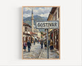 Gostivar Oil Painting Art Print: North Macedonia Street Sign Travel Poster