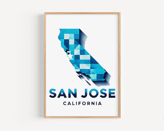 California San Jose Wall Art Print – Travel Decor, Housewarming Gift & College Room Poster, California Map Home Decoration