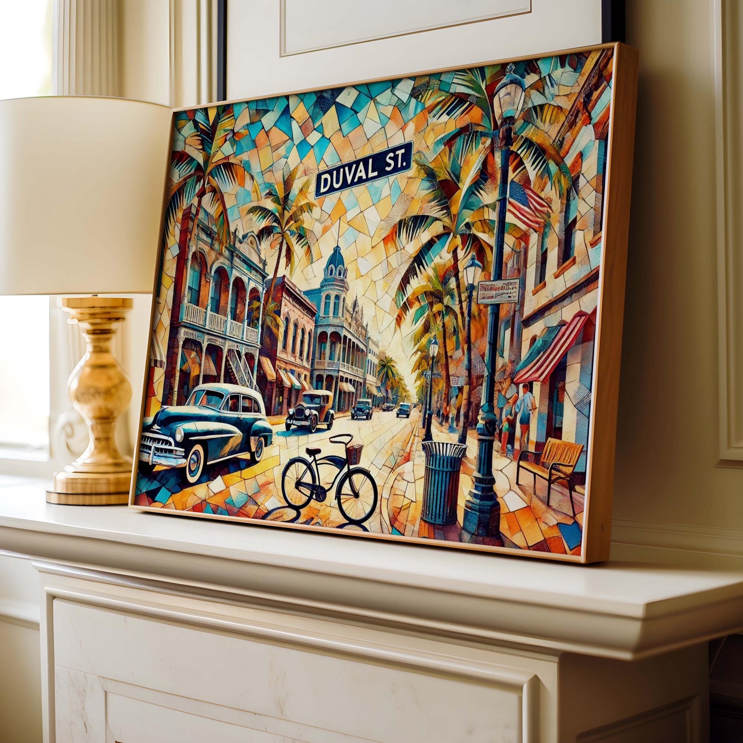 Duval Street Wall Art Cubism Print - Key West Travel Poster, Florida Gift, Modern Housewarming Decor, Key West Art Illustration