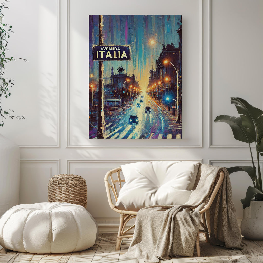Avenida Italia Oil Painting Art Print: Montevideo Uruguay Street Sign Travel Poster