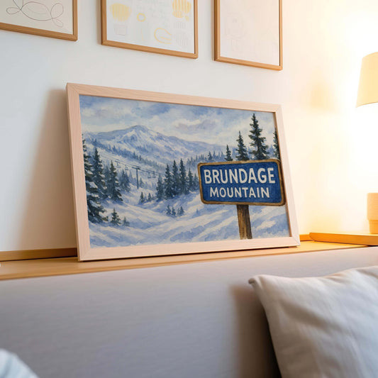 Brundage Mountain Ski Resort Map Art, McCall Idaho Winter Poster