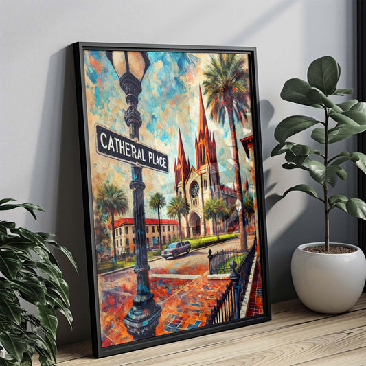 Cathedral Place Wall Art Print, St Augustine Florida Travel Poster, Housewarming & Florida Gift, Coastal Home Decor, Vintage Travel Art