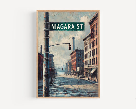 Niagara Street Wall Art Buffalo Print New York City Decor Travel Poster Personalized Gift Vintage Street Sign Artwork