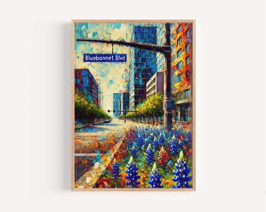 Bluebonnet Blvd Wall Art Baton Rouge Print Travel Poster LA Gift Housewarming Decor Baton Rouge Art Bluebonnet Blvd Print