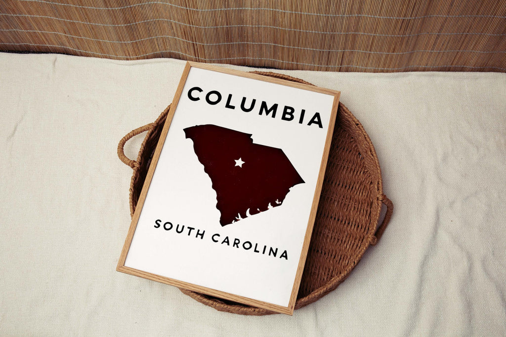 Columbia Print South Carolina Wall Art Map Travel Decor Housewarming Gift College Dorm Room Decoration