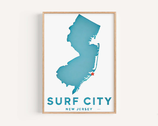 Surf City Print New Jersey Wall Art Beach Decor Travel Gift Coastal Home Decor NJ Surfing Poster