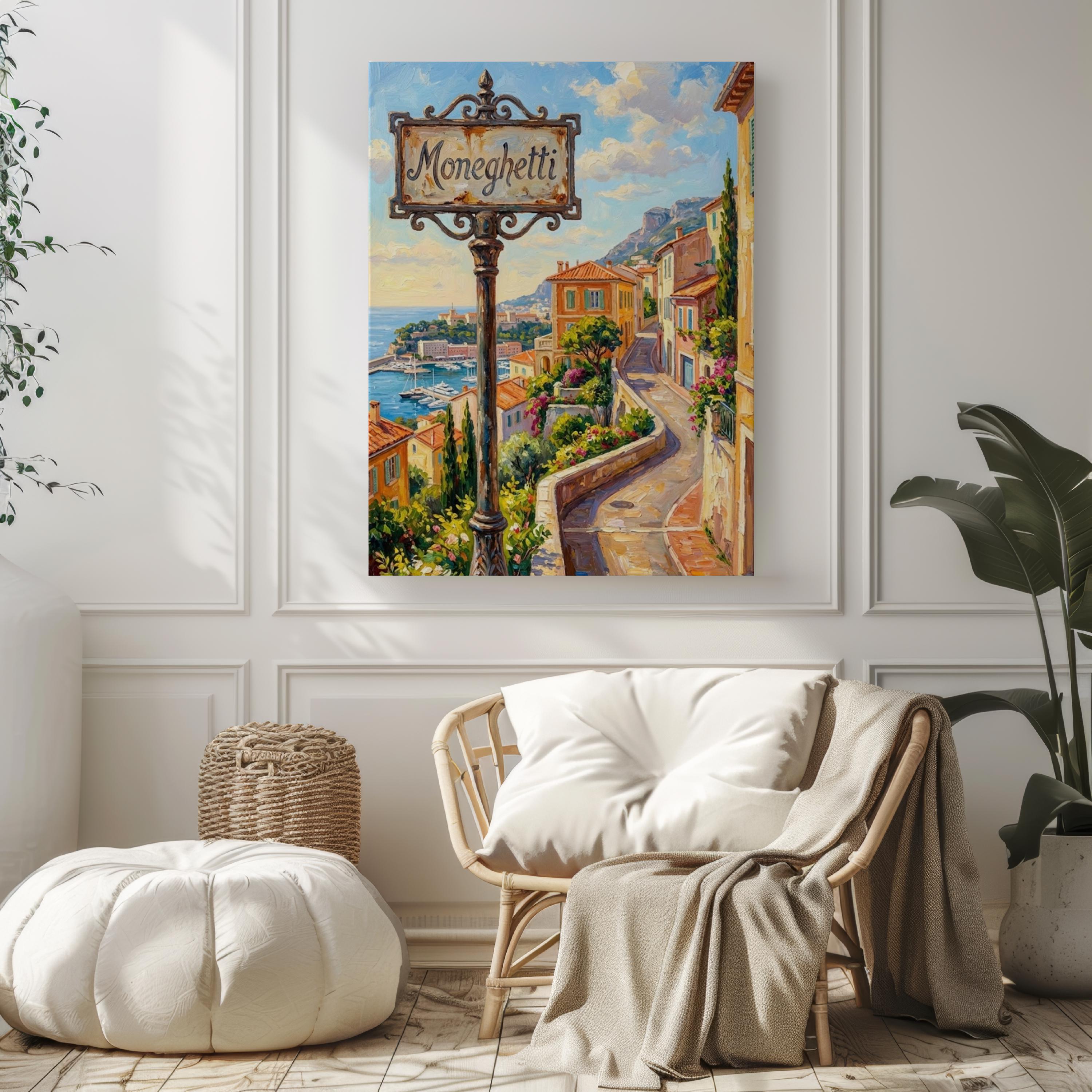 Moneghetti Wall Art Print: Scenic Monaco Hillside Travel Poster