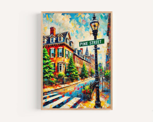 Pine Street Print Philadelphia Wall Art, Philly Travel Poster, Pennsylvania Gift, Housewarming Decor, City Skyline Map, Modern Home Accent