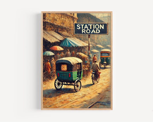 Bangladesh Art, Chittagong Street Scene Wall Decor, Station Road Print, Travel Souvenir, Vintage Travel Poster, Personalized Gift