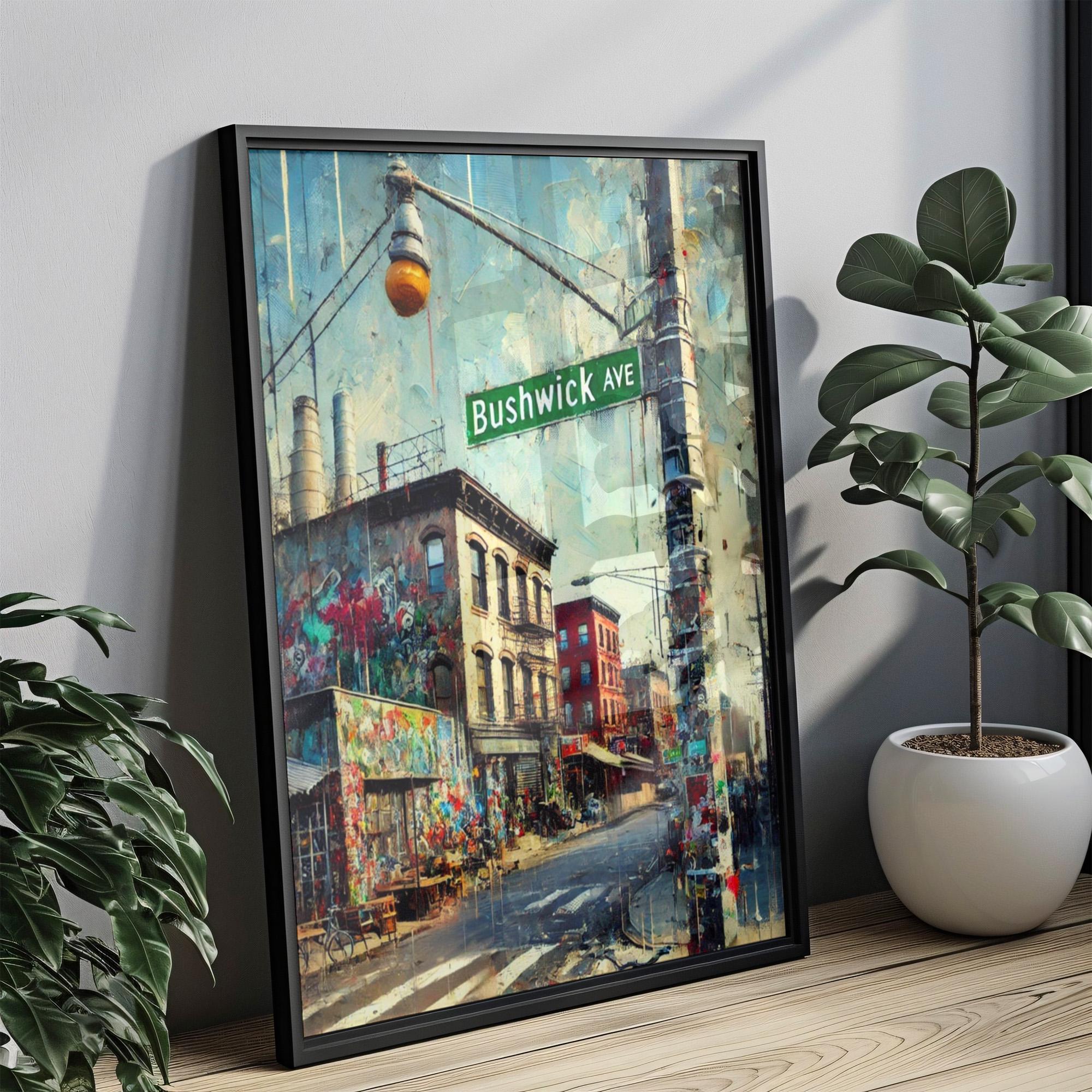Bushwick Avenue Oil Painting Art Print: Brooklyn NYC Street Sign Travel Poster