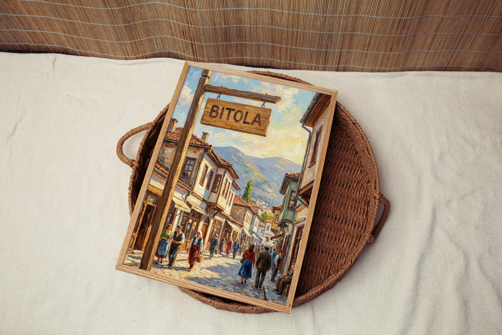 Bitola Oil Painting Art Print: North Macedonia Street Sign Travel Poster