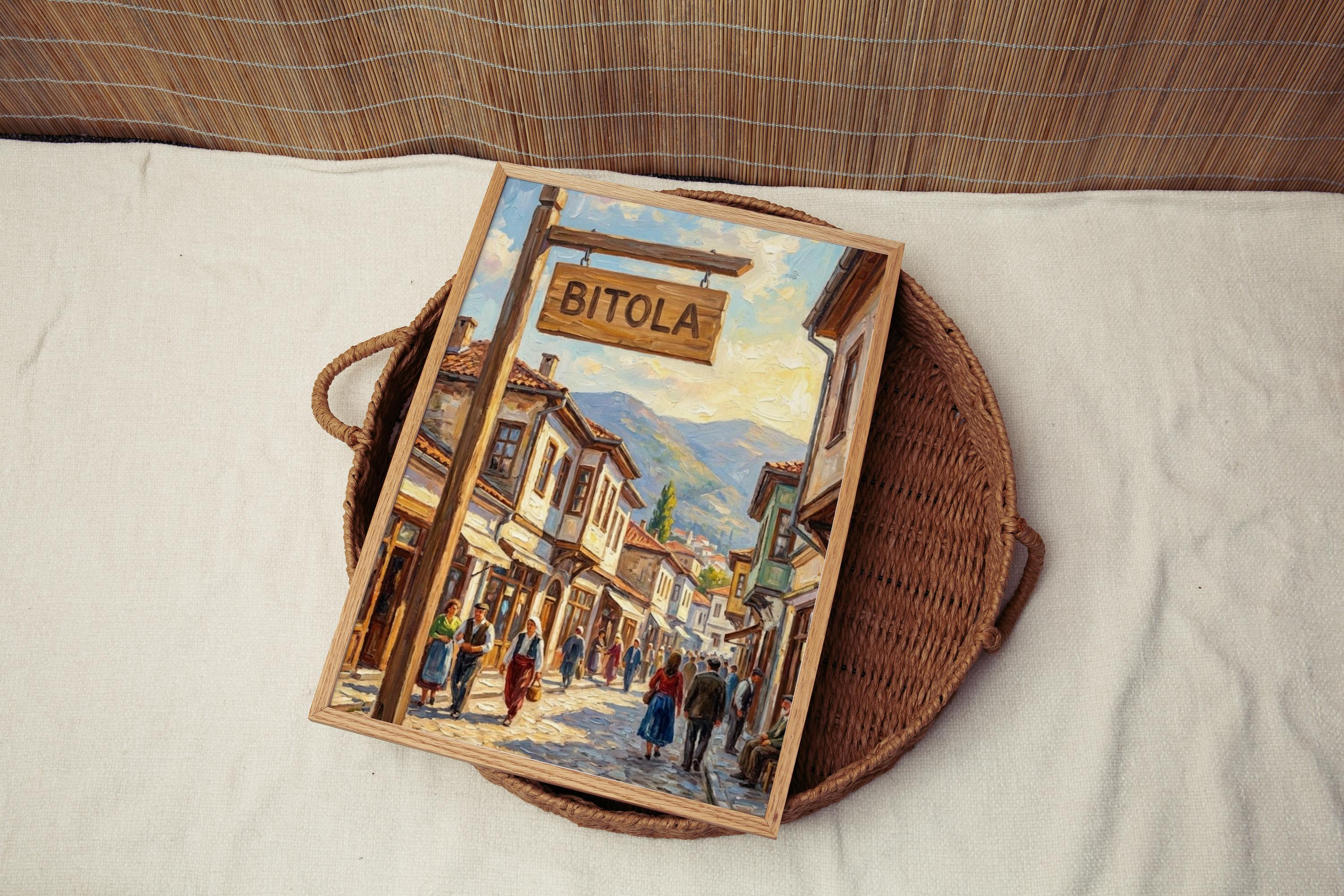 Bitola Oil Painting Art Print: North Macedonia Street Sign Travel Poster