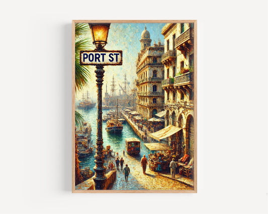 Port Street Wall Art, Oran Print, Algeria Travel Poster, Coastal City Scene, Vintage Street Sign, Fine Art Print, Souvenir, Personalized Art