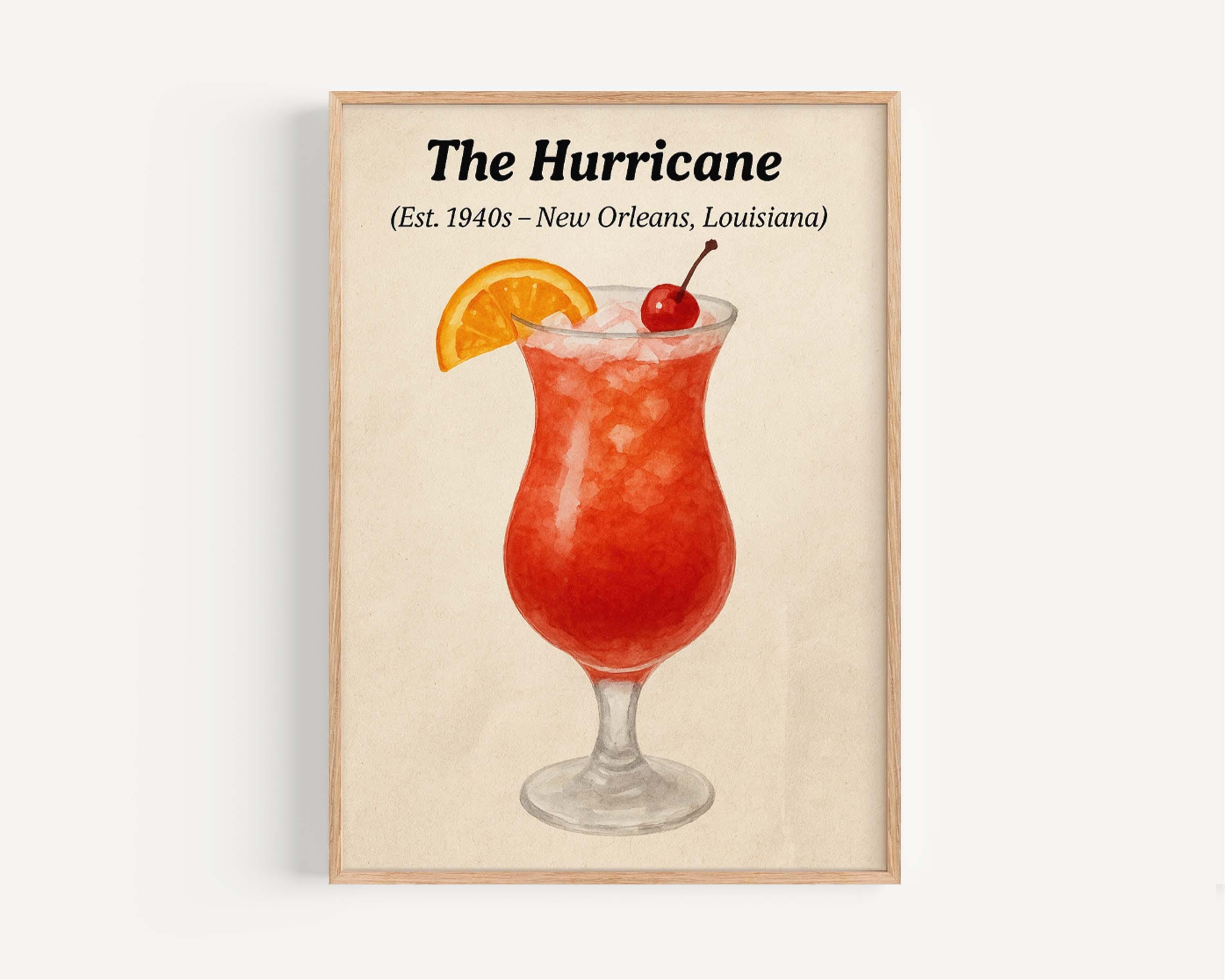 Vintage Hurricane Cocktail Print: New Orleans Bar Art