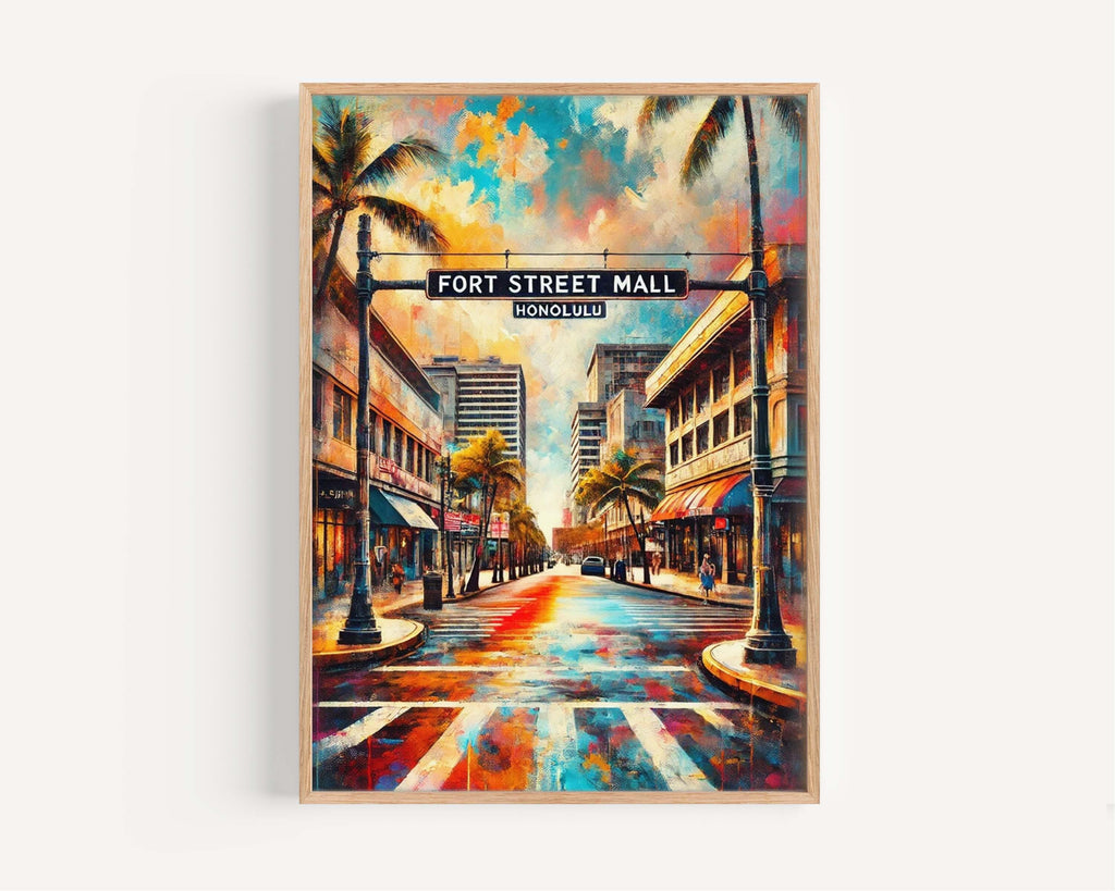 Fort Street Mall Wall Art Print - Honolulu Travel Poster, Hawaii Home Decor, Oahu Gift & Housewarming Present