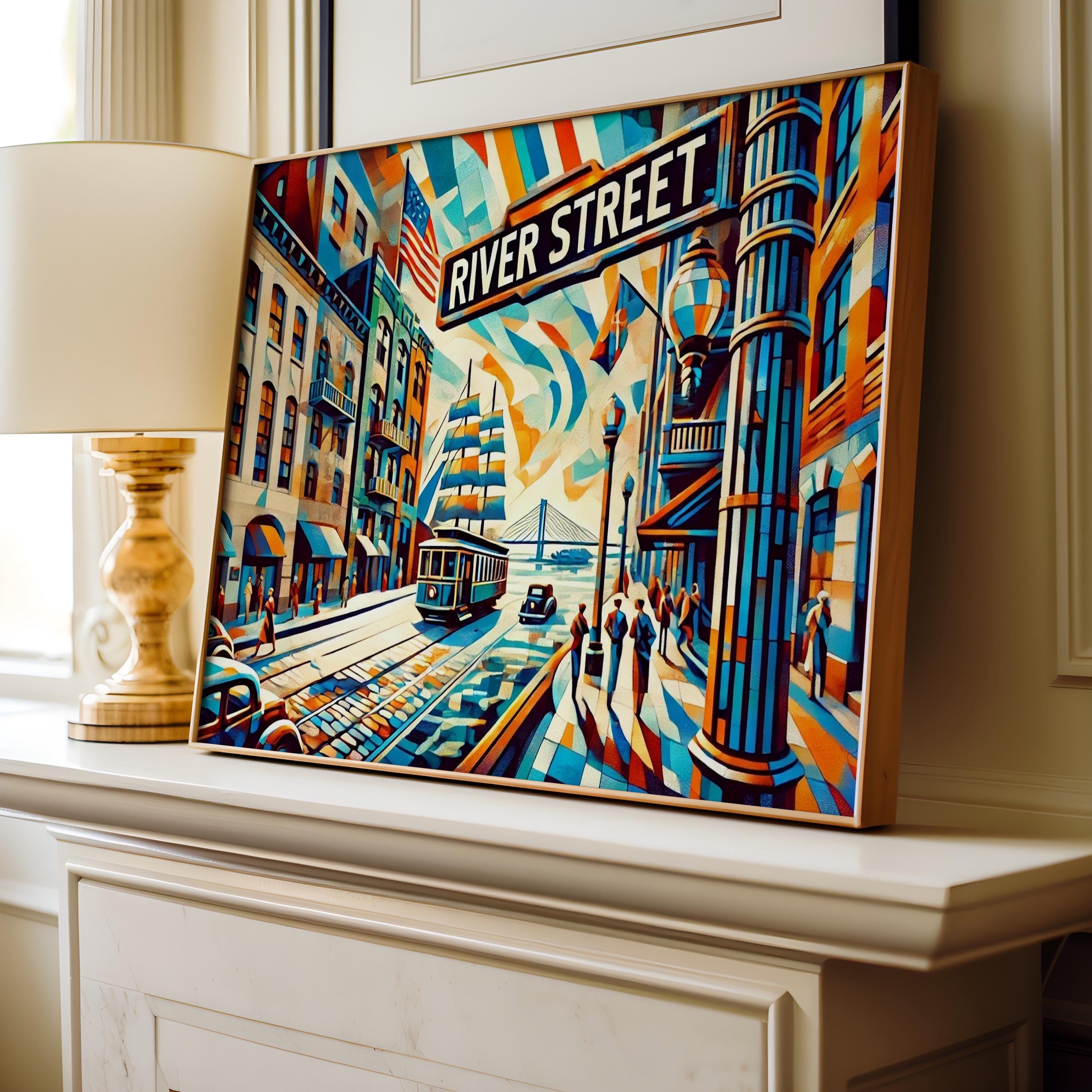 River Street Cubism Wall Art, Manhattan Abstract Travel Print, NYC Decor, River St Poster, Unique NYC Gift & Housewarming Art