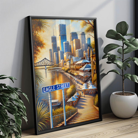 Eagle Street Wall Art Brisbane Print Australia Cityscape Travel Poster Home Decor Gift Souvenir, Framed or Unframed, Fine Art Ink on Paper