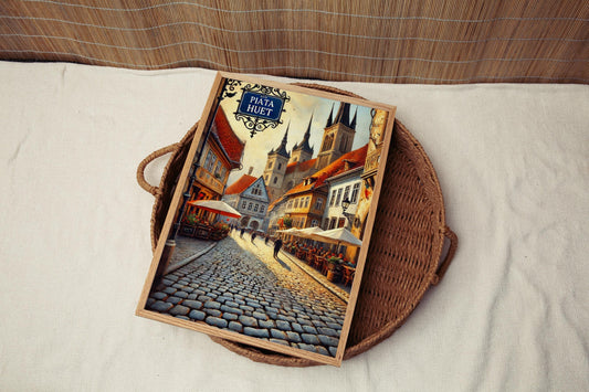 Piata Huet Wall Art Print - Sibiu Travel Poster, Romanian Decor, Housewarming Gift, Romania Cityscape Illustration, Travel Gift