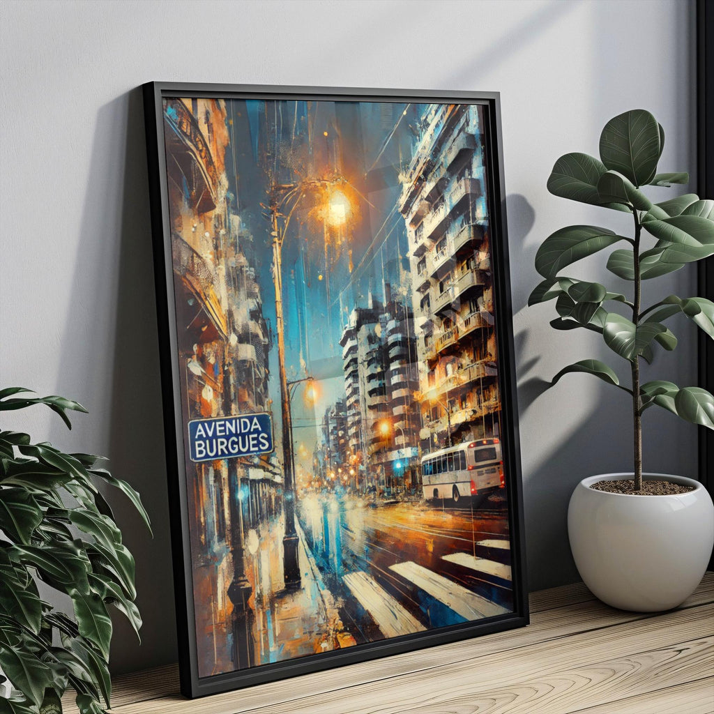 Avenida Burgues Oil Painting Art Print: Montevideo Uruguay Street Sign Travel Poster