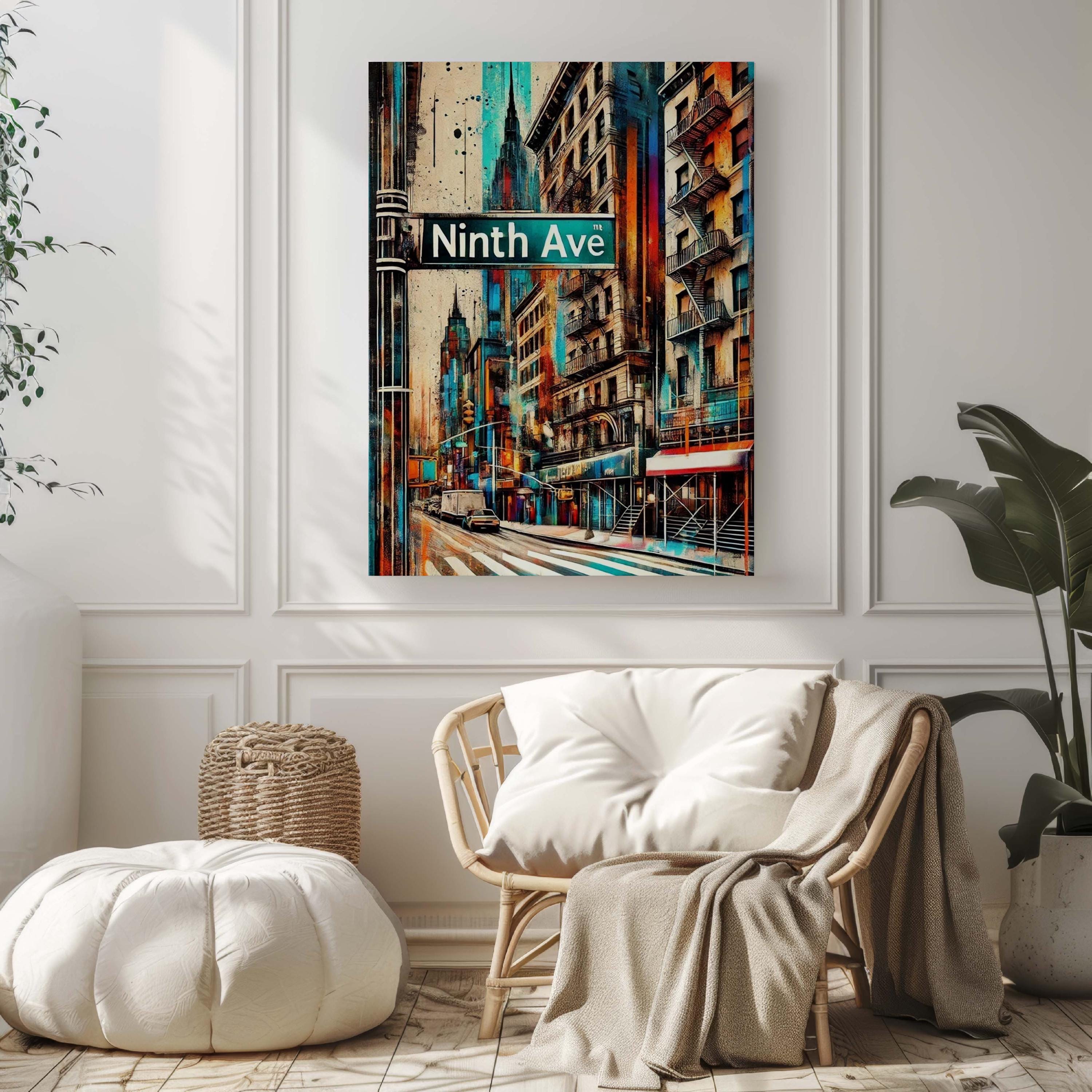 Ninth Ave Print Manhattan Wall Art, NYC Travel Poster, New York City Gift, Housewarming Decor, Urban Skyline Illustration