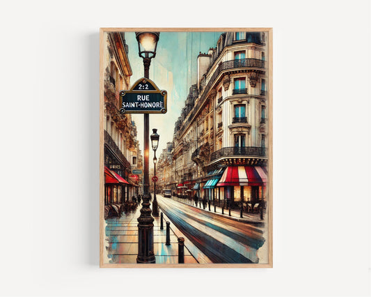 Rue Saint-Honoré Wall Art Print - Paris Travel Poster, France Gift, Housewarming Decor, Elegant France Art for Home or Office