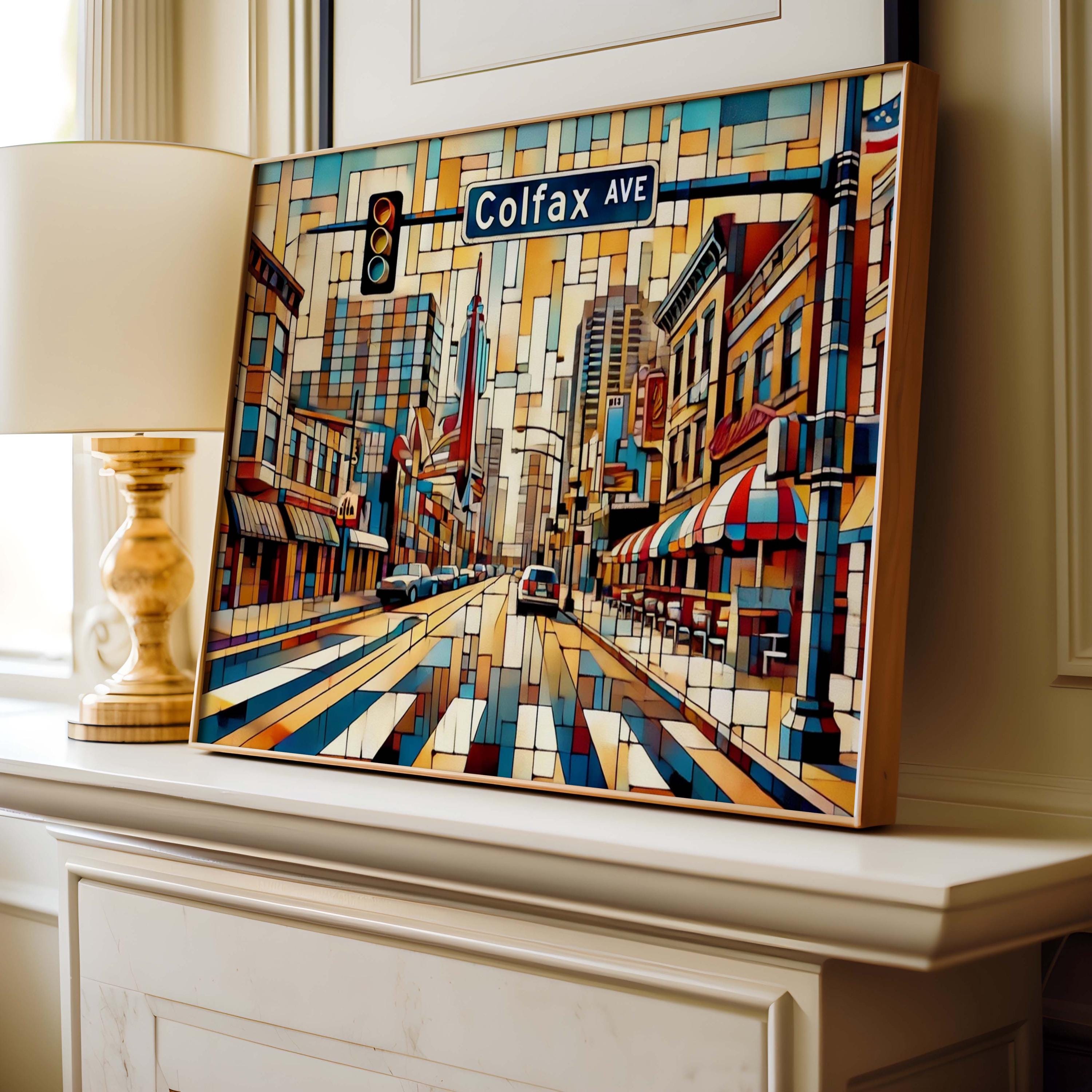 Colfax Avenue Wall Art Cubism Print - Denver Colorado Travel Poster, Modern Cityscape Gift, Housewarming Decor, Urban Art Print