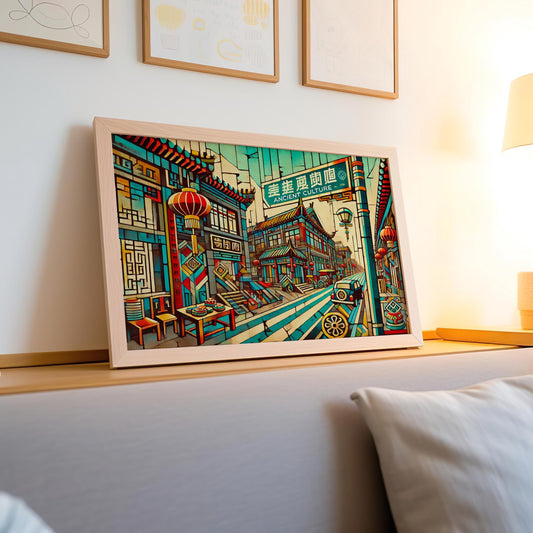 Ancient Culture St Wall Art, Tianjin Travel Poster, Street Art Print, Housewarming Gift, Vintage Travel Print, Chinese Culture Decor