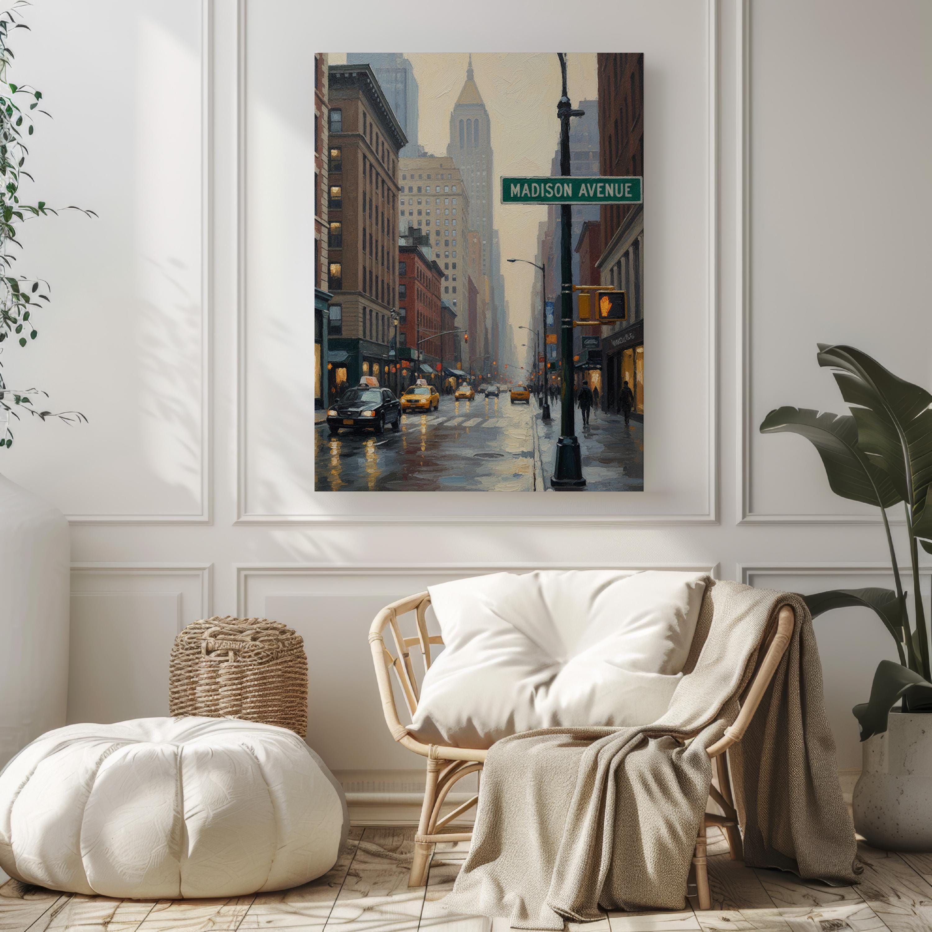 Madison Avenue Oil Painting Art Print: Manhattan NYC Luxury Travel Poster