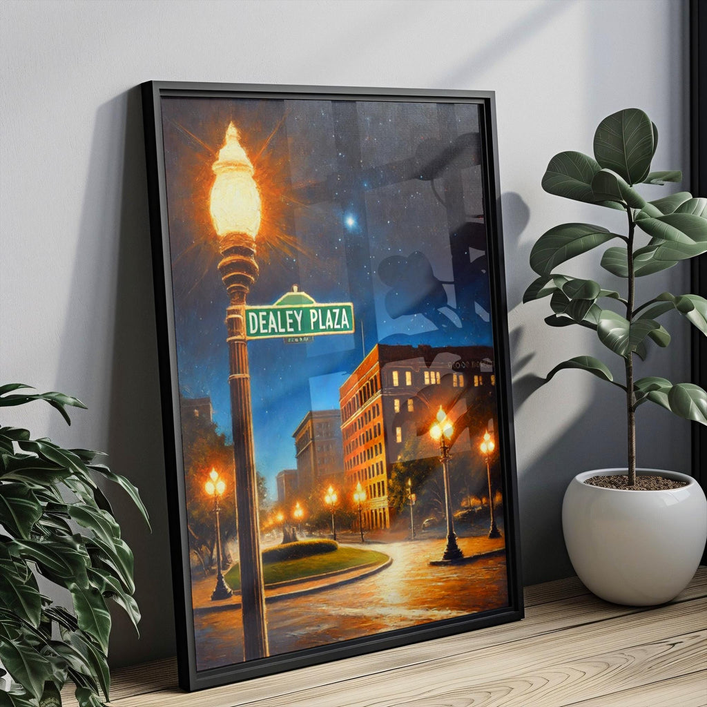 Dealey Plaza Oil Painting Art Print: Dallas Texas Historic Street Sign Travel Poster