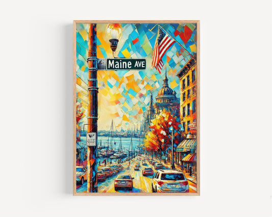 Washington DC Maine Ave Wall Art, Travel Poster Print, USA Gift, Washington DC Home Decor, Housewarming Wall Art, Maine Avenue Print
