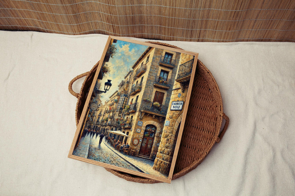 Carrer Nou Street Sign Print: Girona Catalonia Spain Travel Poster
